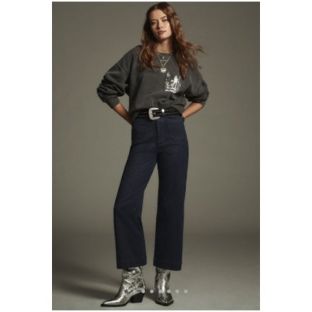 NWT-Anthro The Colette High-Rise Cropped Wide-Leg Jeans by Maeve:  Sparkle Ed-29